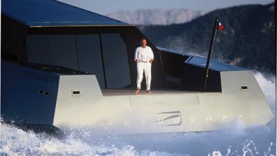 Luca Bassani on the stern of the running Wallpower