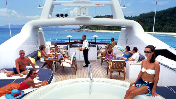 One of the pleasures of a charter yacht is the ability to entertain in grand style One of the pleasures of a charter yacht is the ability to entertain in grand style