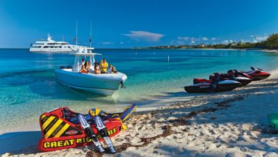 The crew and guests on Ohana take their toys to the beach
